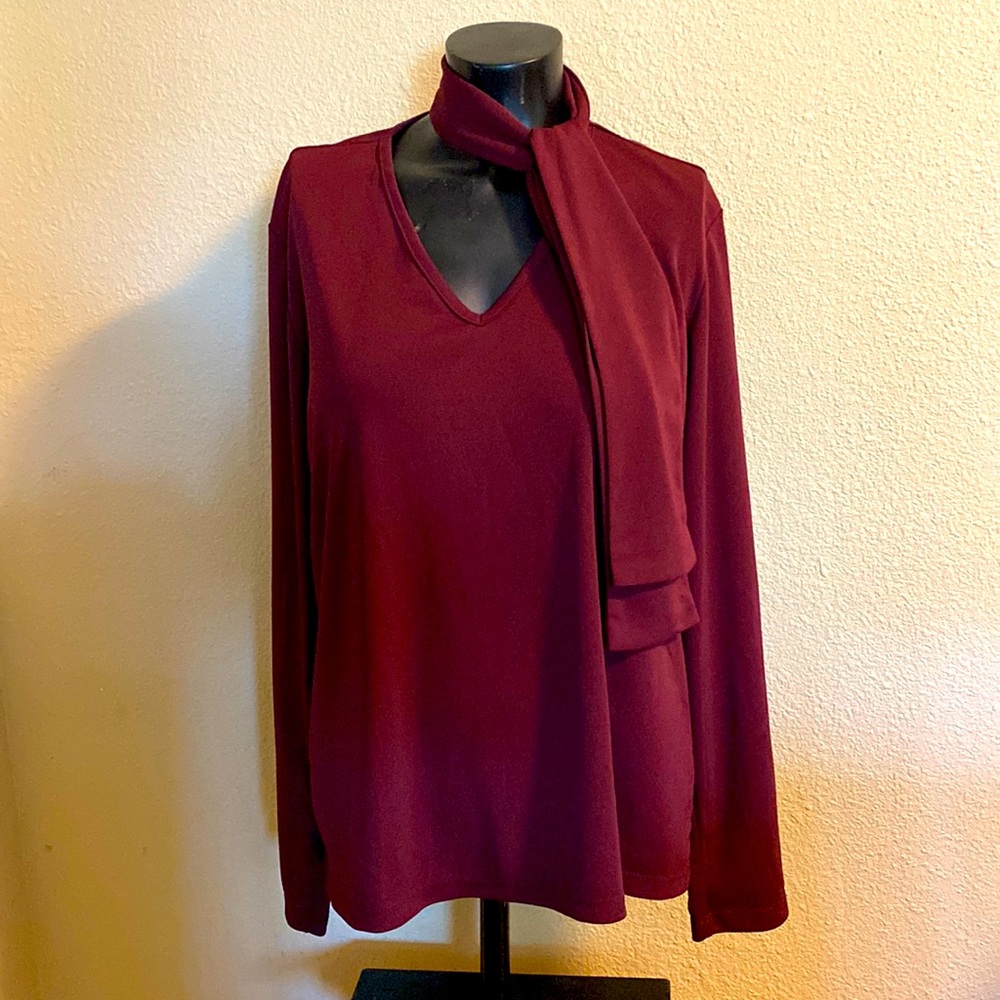Van Heusen - Women Maroon, Tie, Long Sleeve, Tee Shirt